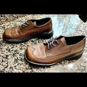 Doc Martens Rare Vintage Style Square Toe Brogue Wing Tip Loafers Brown